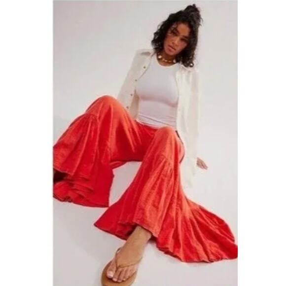 Free People Summer Kiss Godet Bohemian Wide Leg Pants Medium - Picture 1 of 8